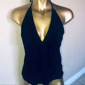 DKNY black shade v neck halter top
